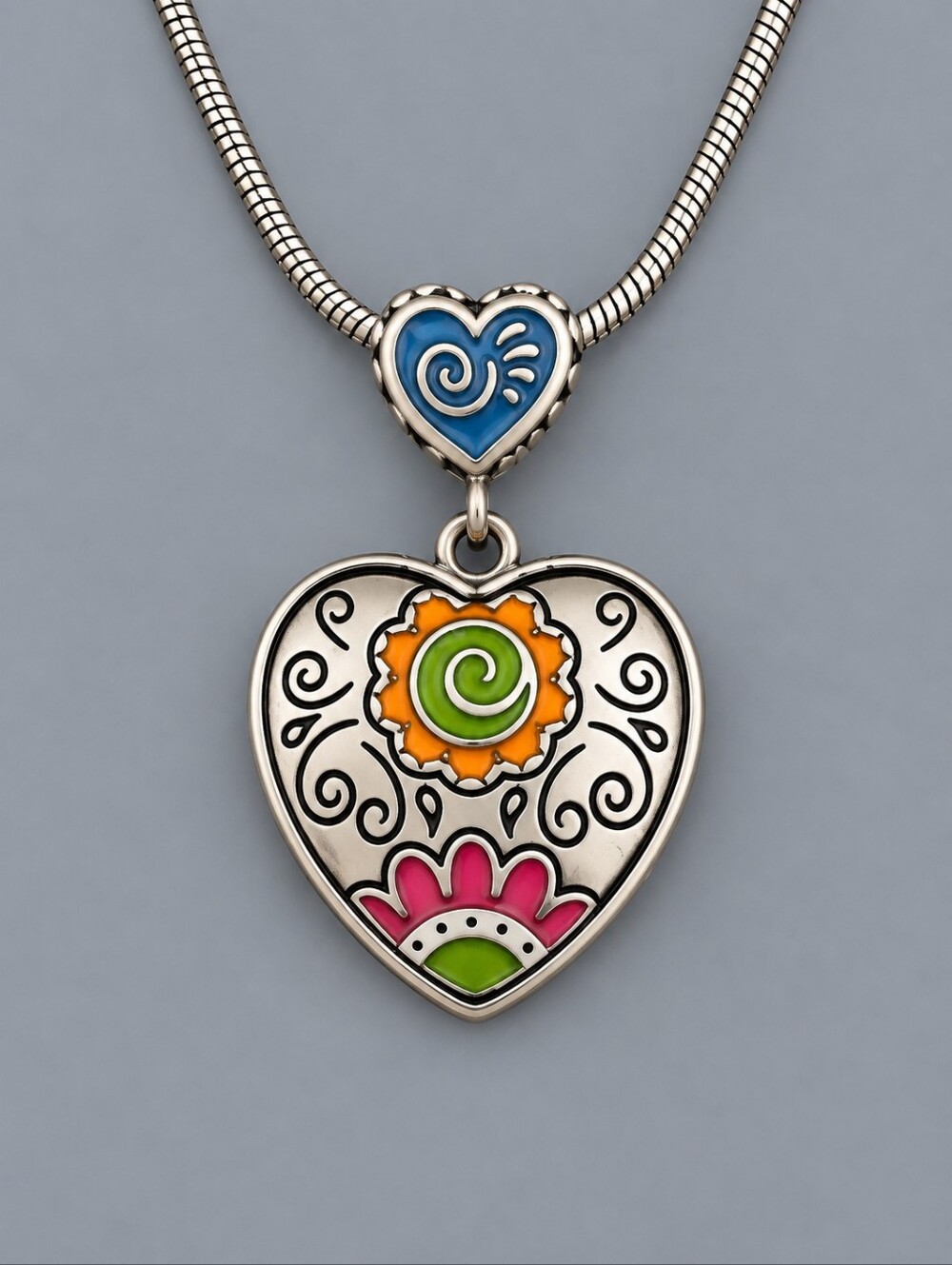 BRIGHTON Floral Medley Colorful Heart Pendant Necklace